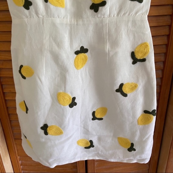 NEW Anthropologie Red Carter Linen Lemon Embroidered Mini Dress - Picture 5 of 16